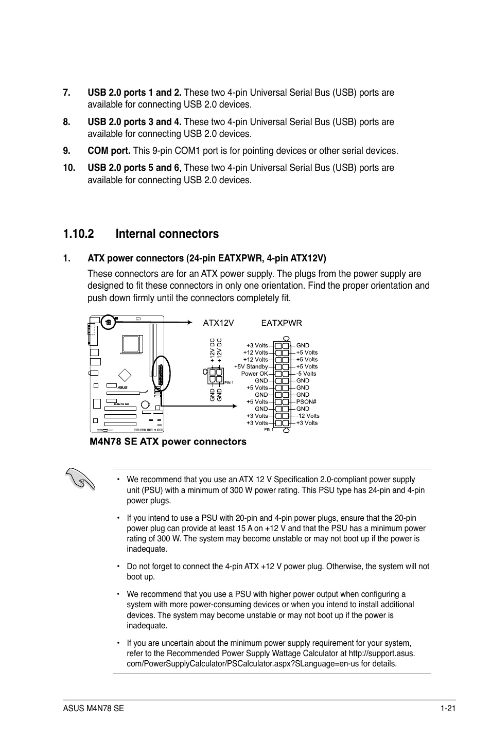 2 internal connectors, 2 internal connectors -21 | Asus M4N78 SE User Manual | Page 31 / 58