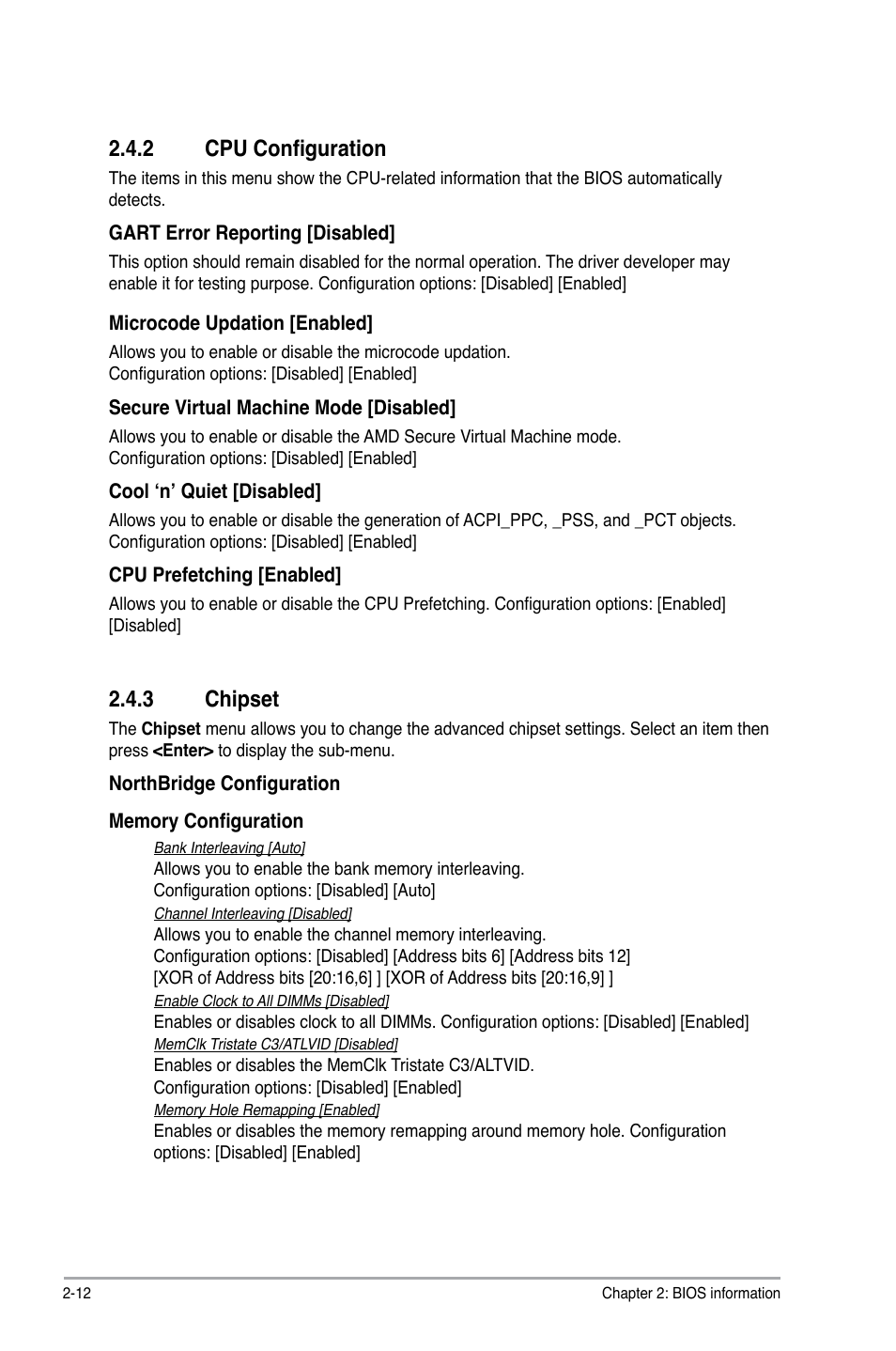 2 cpu configuration, 3 chipset, Cpu configuration -12 | Chipset -12 | Asus M4N78 SE User Manual | Page 48 / 58