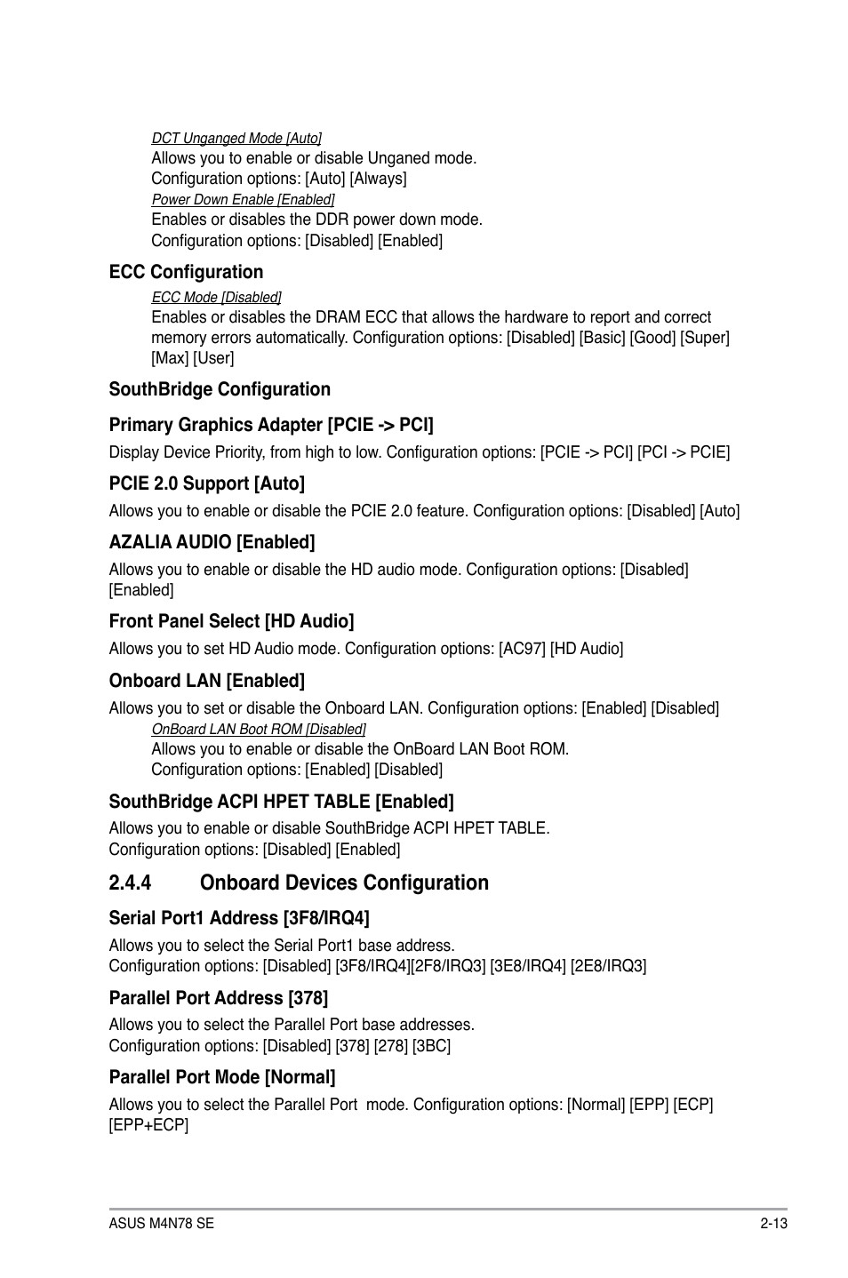 4 onboard devices configuration, Onboard devices configuration -13 | Asus M4N78 SE User Manual | Page 49 / 58