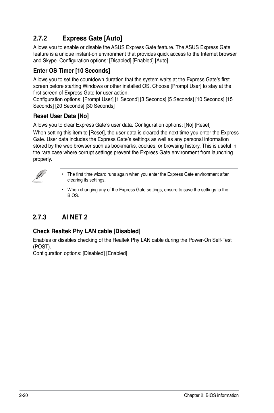 2 express gate [auto, 3 ai net 2, Express gate -20 | Ai net 2 -20 | Asus M4N78 SE User Manual | Page 56 / 58