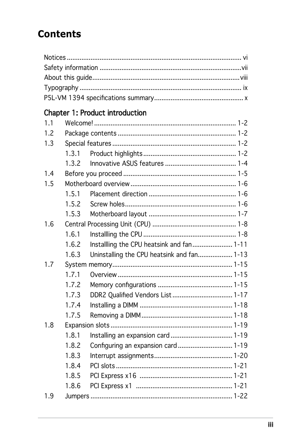 Asus P5L-VM 1394 User Manual | Page 3 / 96