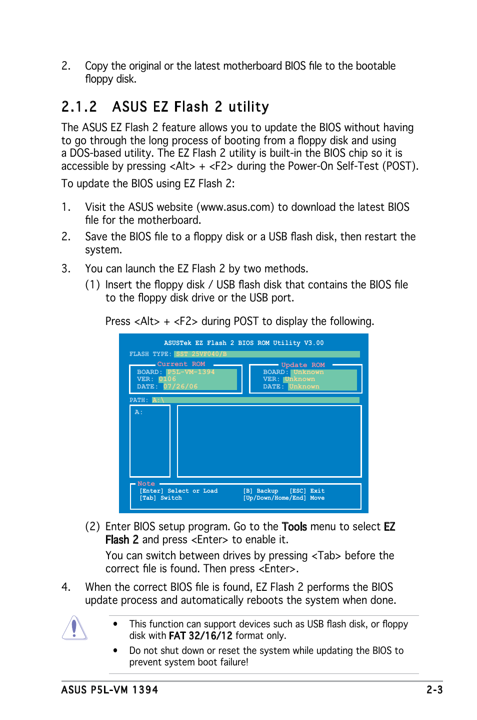 2 asus ez flash 2 utility | Asus P5L-VM 1394 User Manual | Page 49 / 96