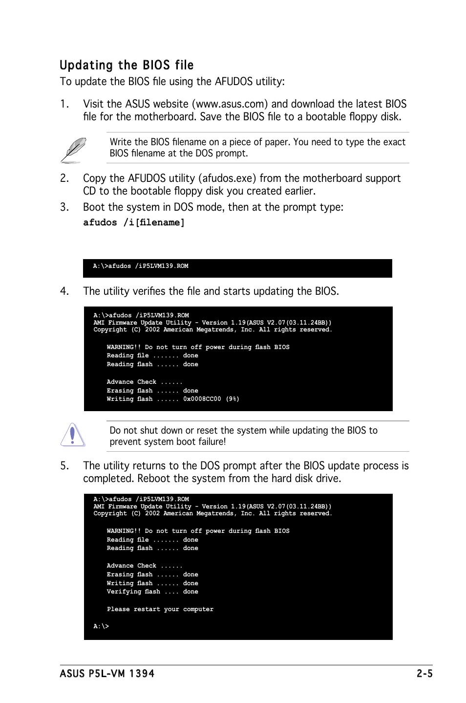 Updating the bios file | Asus P5L-VM 1394 User Manual | Page 51 / 96