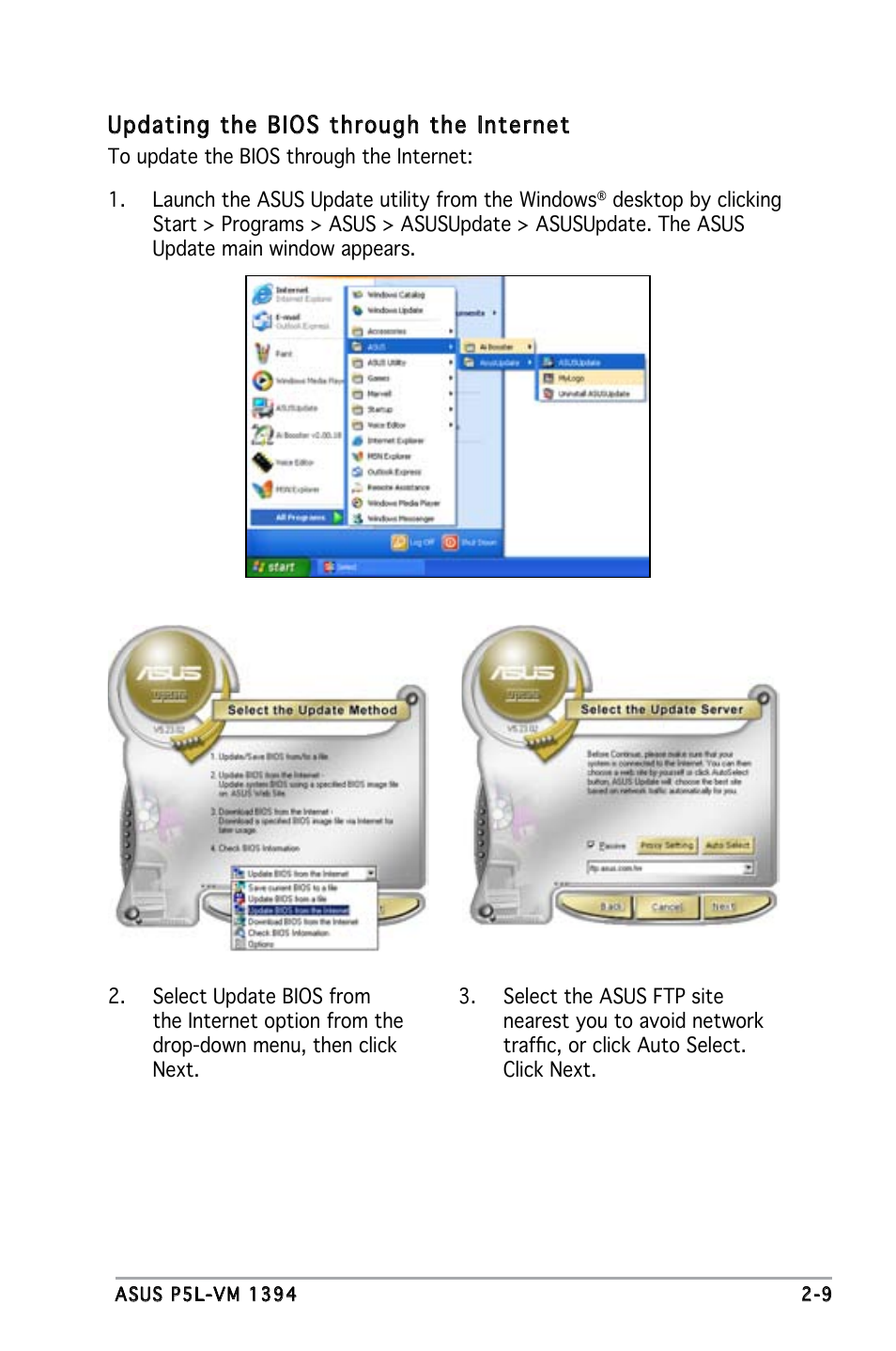 Updating the bios through the internet | Asus P5L-VM 1394 User Manual | Page 55 / 96