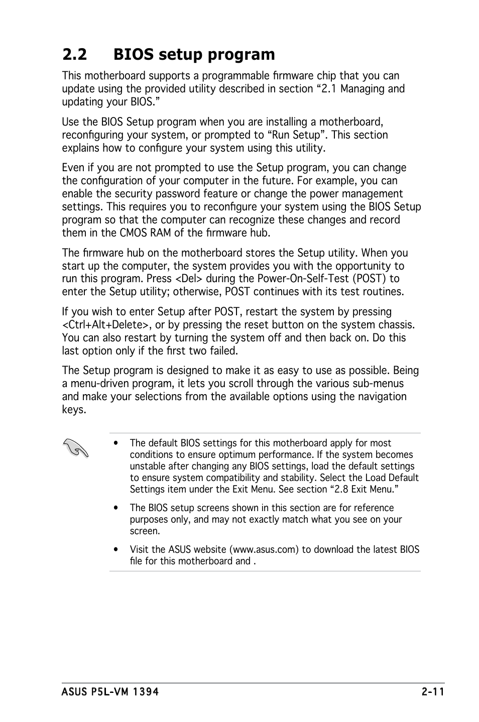 2 bios setup program | Asus P5L-VM 1394 User Manual | Page 57 / 96