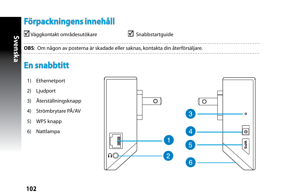 En snabbtitt förpackningens, Innehåll | Asus RP-N53 User Manual | Page 102 / 119