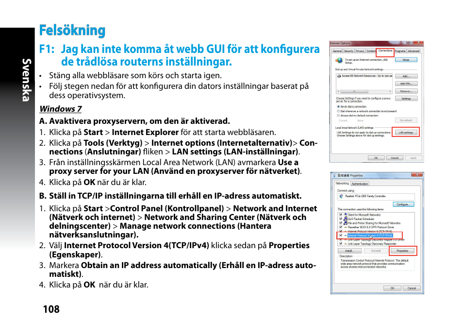 Felsökning, Sv ensk a | Asus RP-N53 User Manual | Page 108 / 119