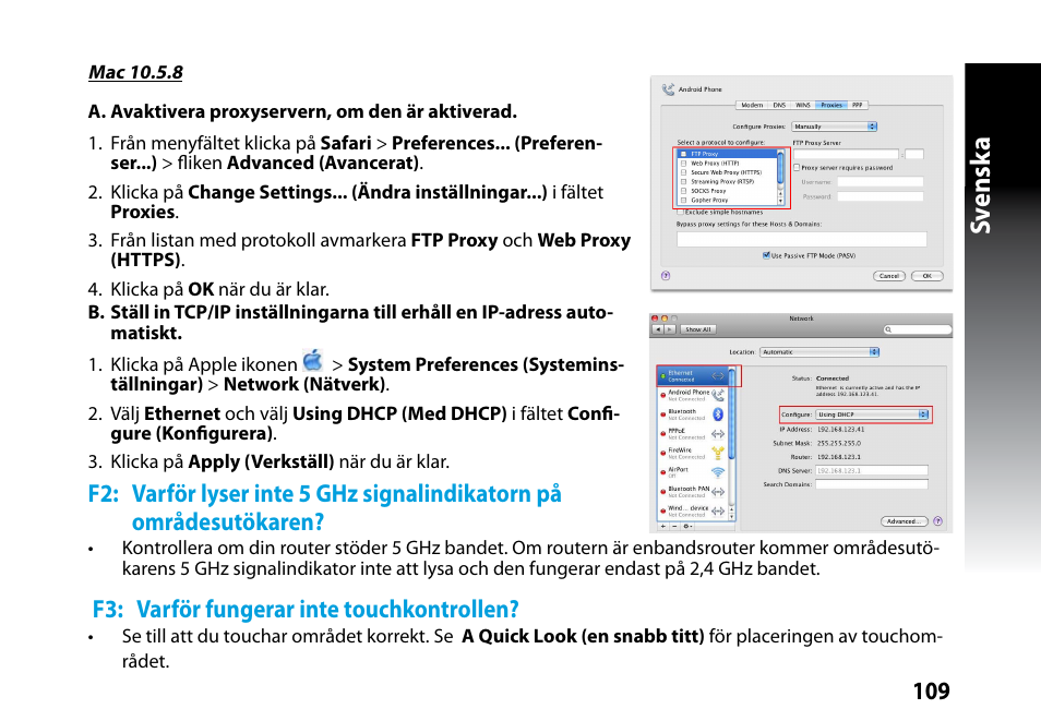 Sv ensk a, F3: varför fungerar inte touchkontrollen | Asus RP-N53 User Manual | Page 109 / 119