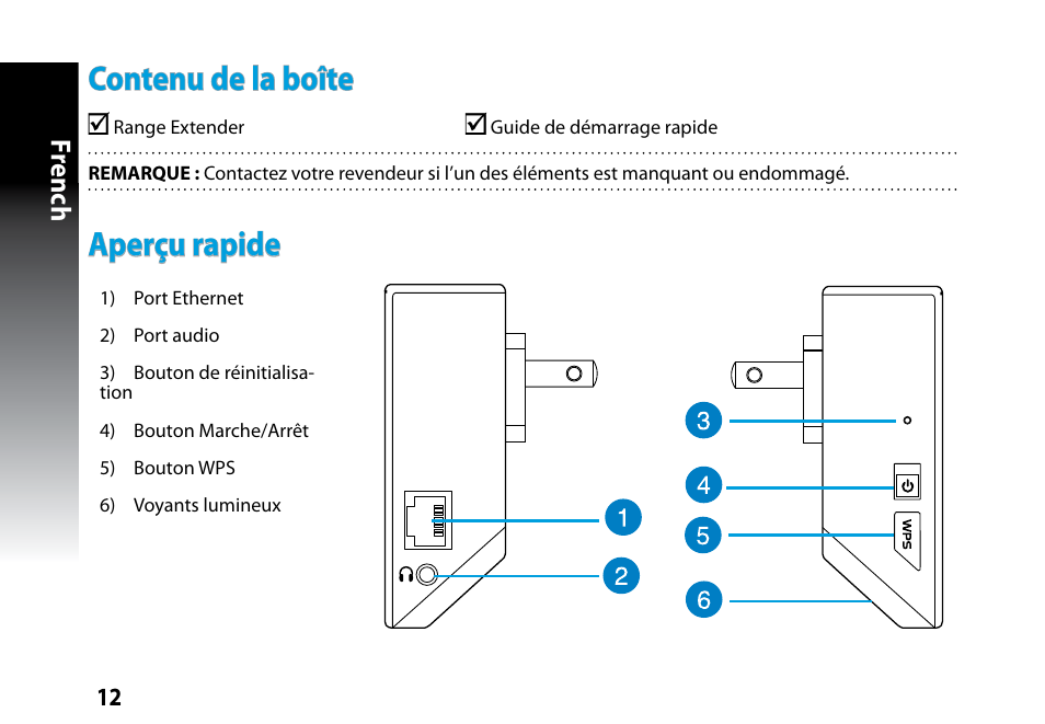Contenu de la boîte, Aperçu rapide, French | Asus RP-N53 User Manual | Page 12 / 119