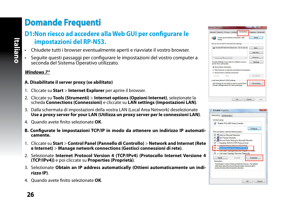 Domande frequenti, Italiano | Asus RP-N53 User Manual | Page 26 / 119