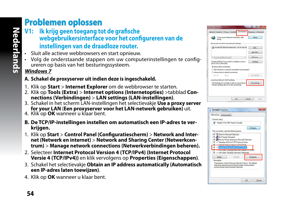 Neder lands, Problemen oplossen | Asus RP-N53 User Manual | Page 54 / 119