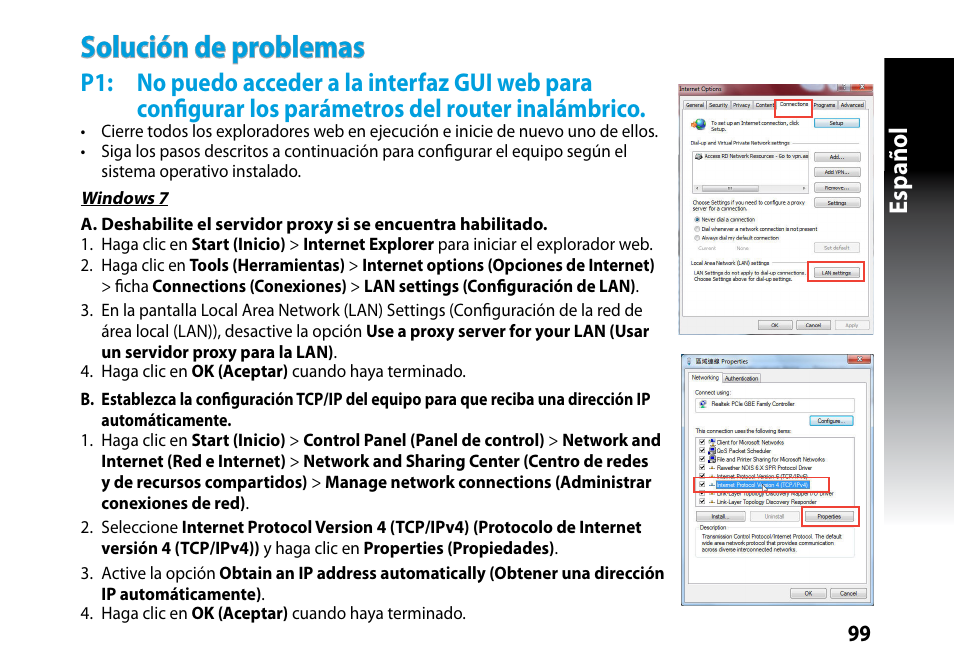 Solución de problemas, Español | Asus RP-N53 User Manual | Page 99 / 119