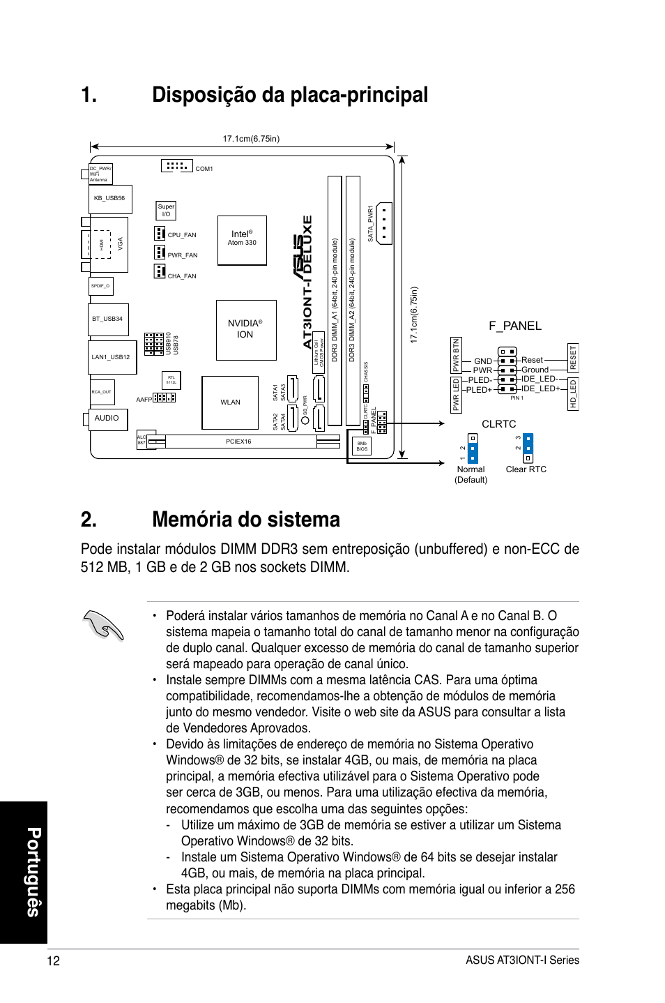 Português, F_panel, Asus at3iont-i series | Asus AT3IONT-I DELUXE User Manual | Page 12 / 28