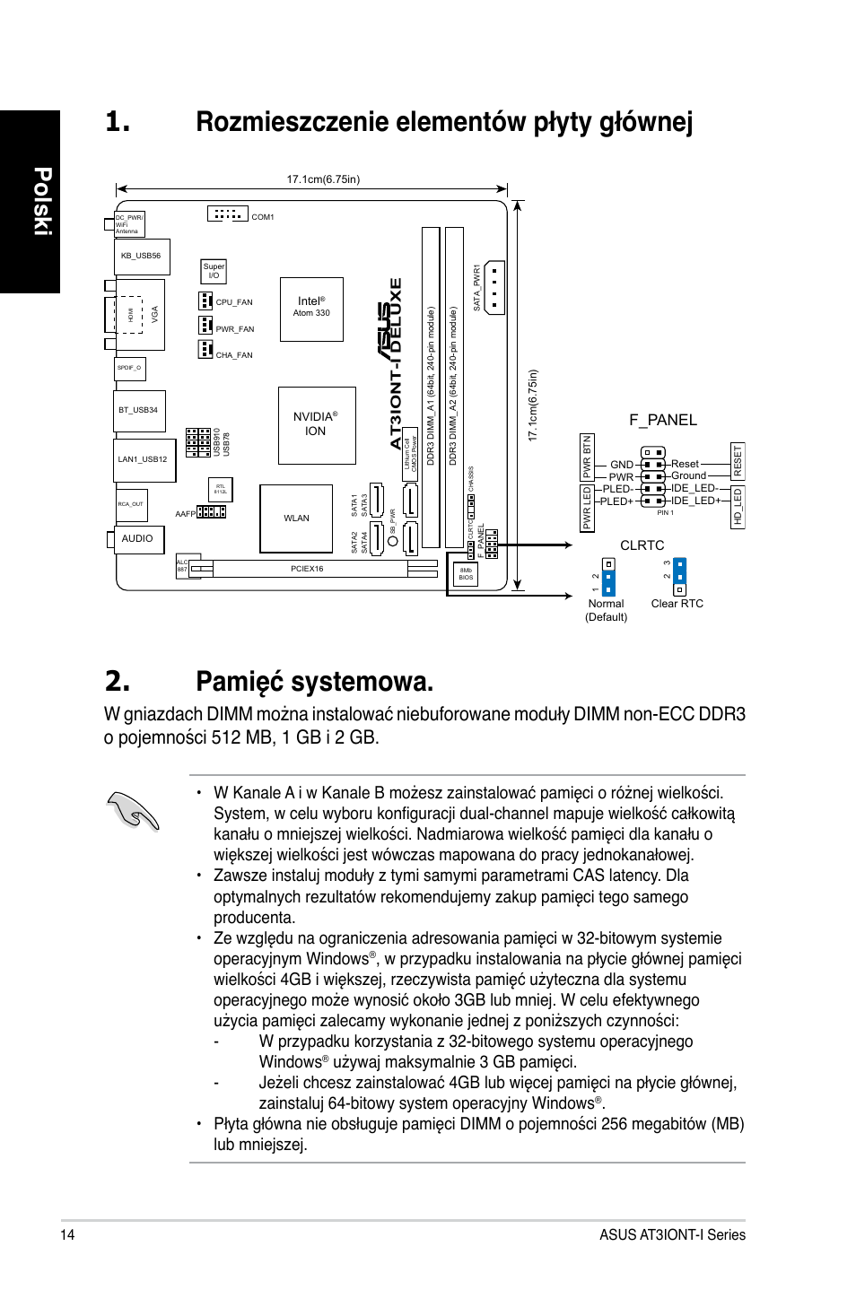 Polski, F_panel, 14 asus at3iont-i series | Asus AT3IONT-I DELUXE User Manual | Page 14 / 28