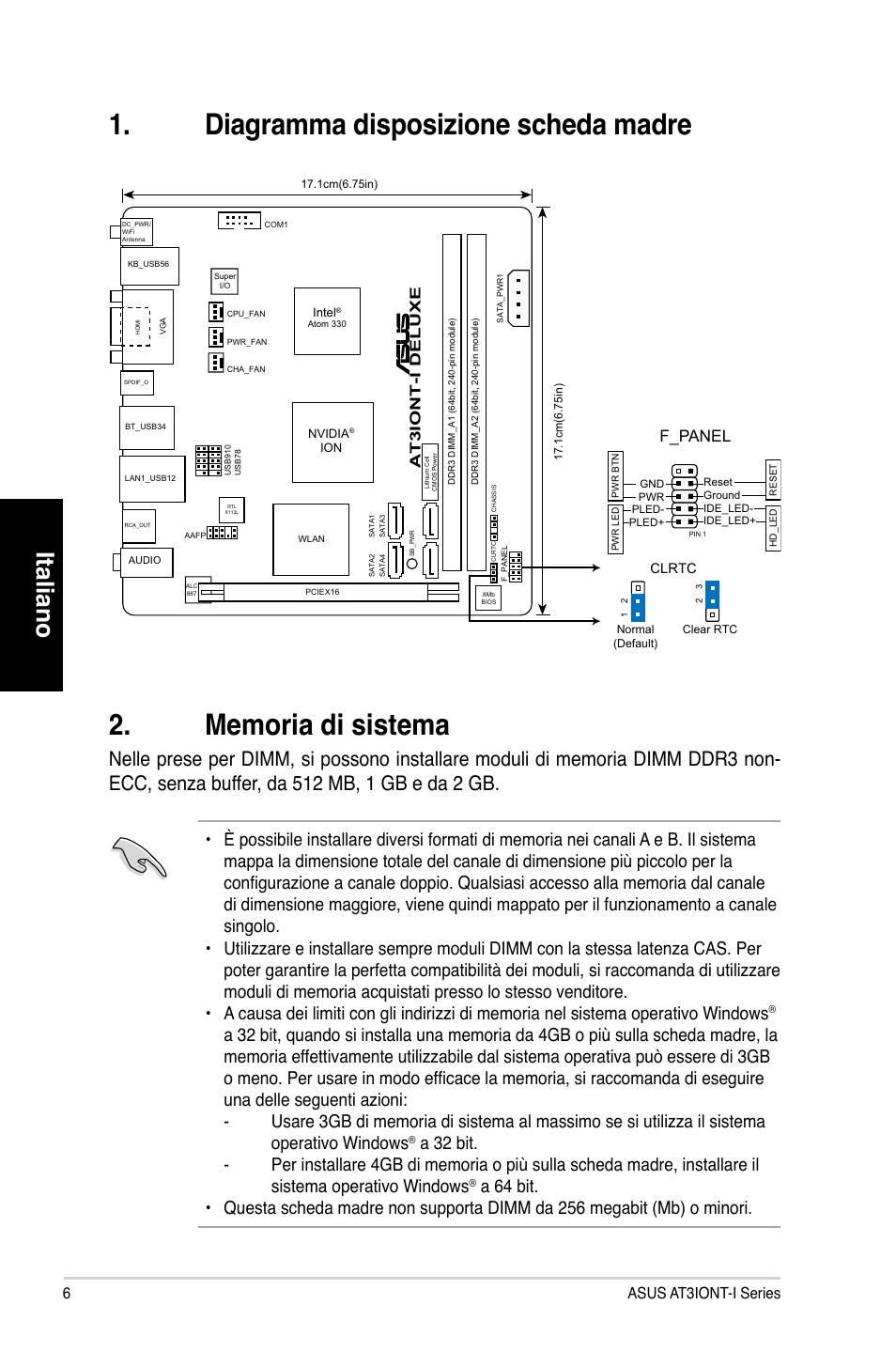 Italiano, F_panel, Asus at3iont-i series | Asus AT3IONT-I DELUXE User Manual | Page 6 / 28