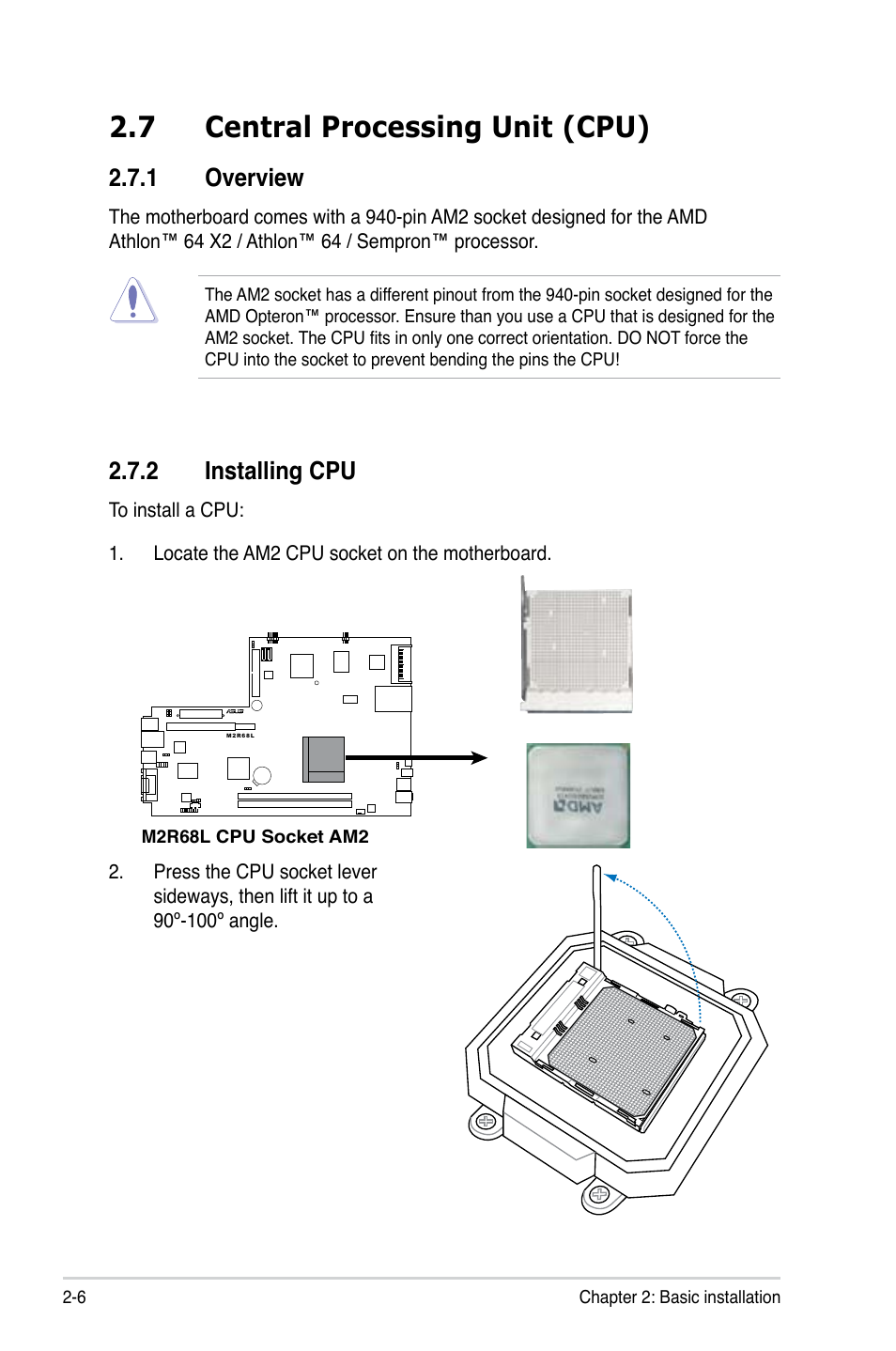 7 central processing unit (cpu), 1 overview, 2 installing cpu | Asus P2-M2A690G User Manual | Page 22 / 94