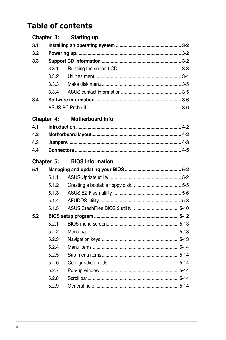 Asus P2-M2A690G User Manual | Page 4 / 94