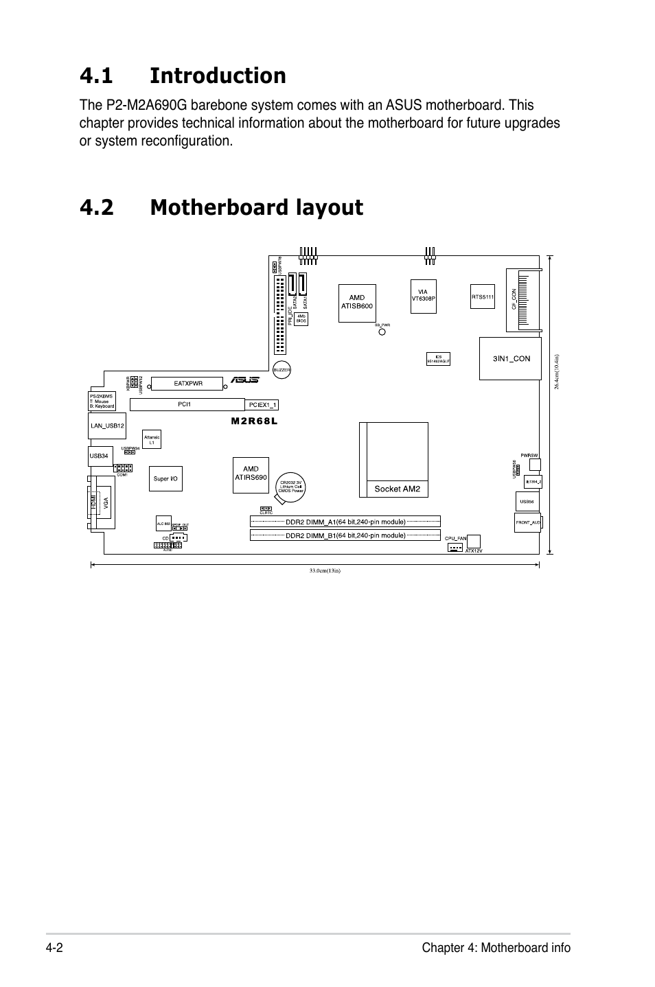 1 introduction, 2 motherboard layout | Asus P2-M2A690G User Manual | Page 50 / 94