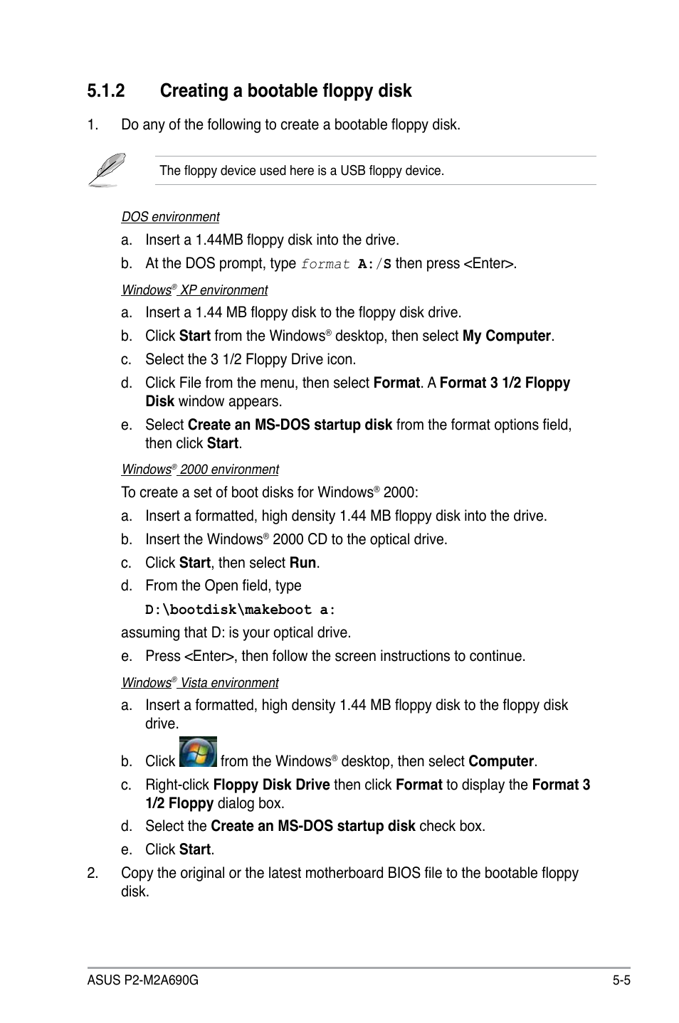 2 creating a bootable floppy disk | Asus P2-M2A690G User Manual | Page 63 / 94