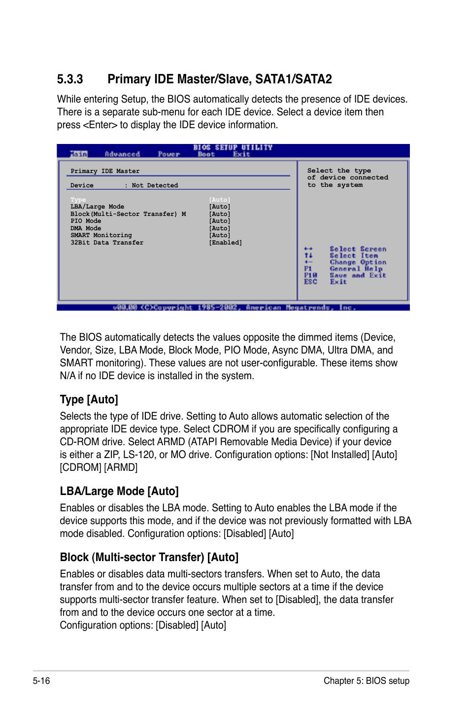 3 primary ide master/slave, sata1/sata2, Type [auto, Lba/large mode [auto | Block (multi-sector transfer) [auto | Asus P2-M2A690G User Manual | Page 74 / 94