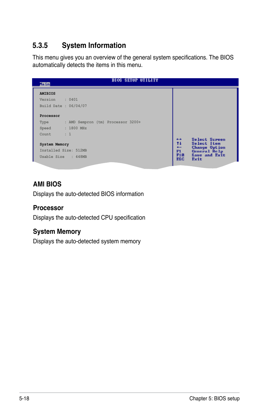 5 system information, Ami bios, Processor | Asus P2-M2A690G User Manual | Page 76 / 94