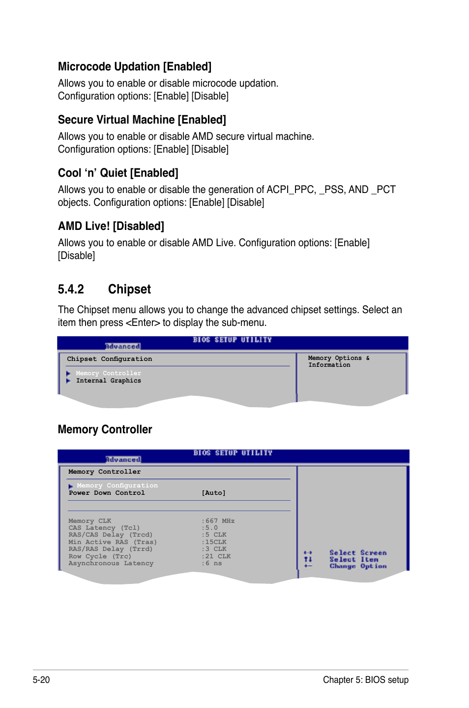 2 chipset, Microcode updation [enabled, Secure virtual machine [enabled | Cool ‘n’ quiet [enabled, Amd live! [disabled | Asus P2-M2A690G User Manual | Page 78 / 94