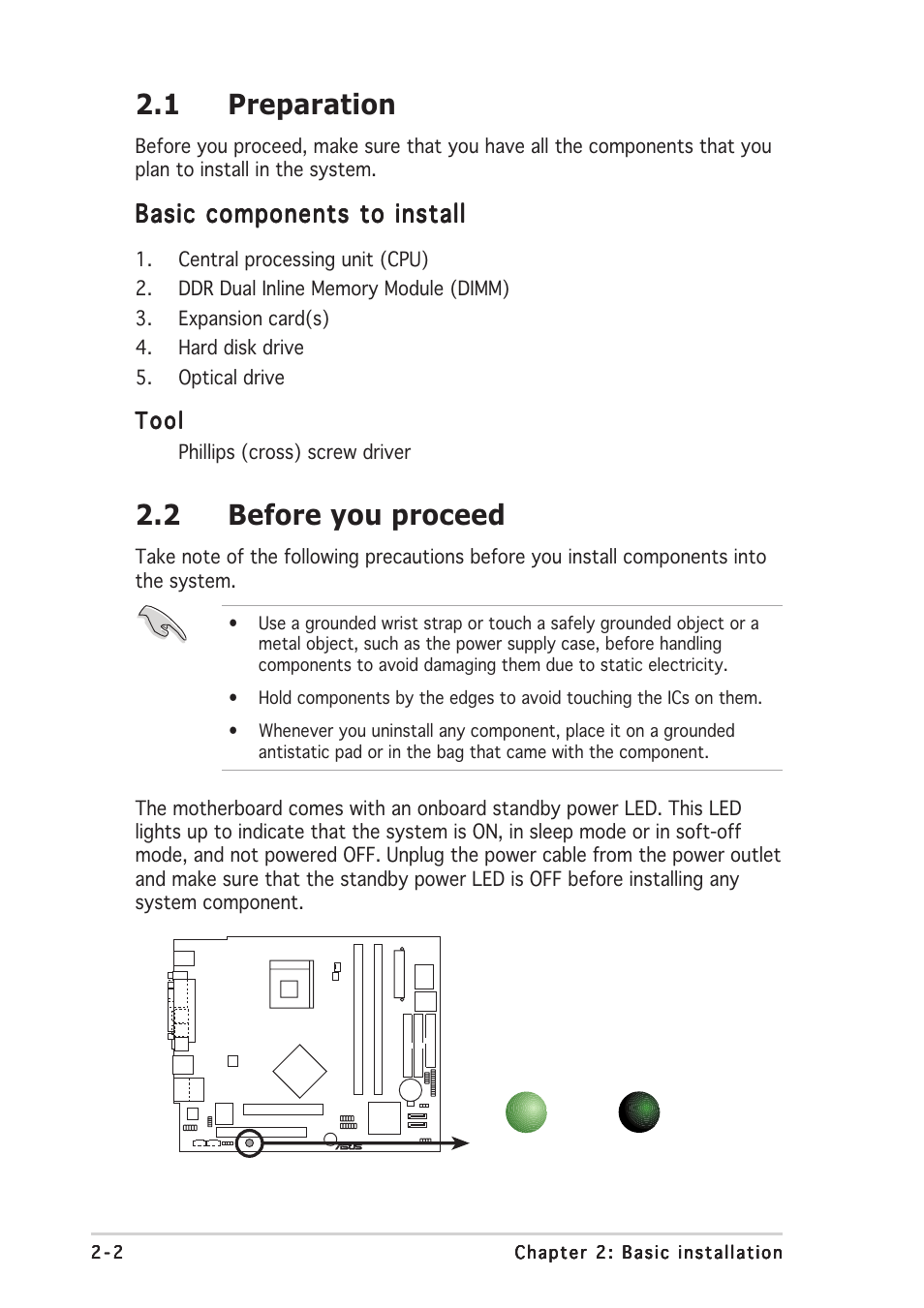 1 preparation, 2 before you proceed, Basic components to install | Asus S-presso User Manual | Page 22 / 106