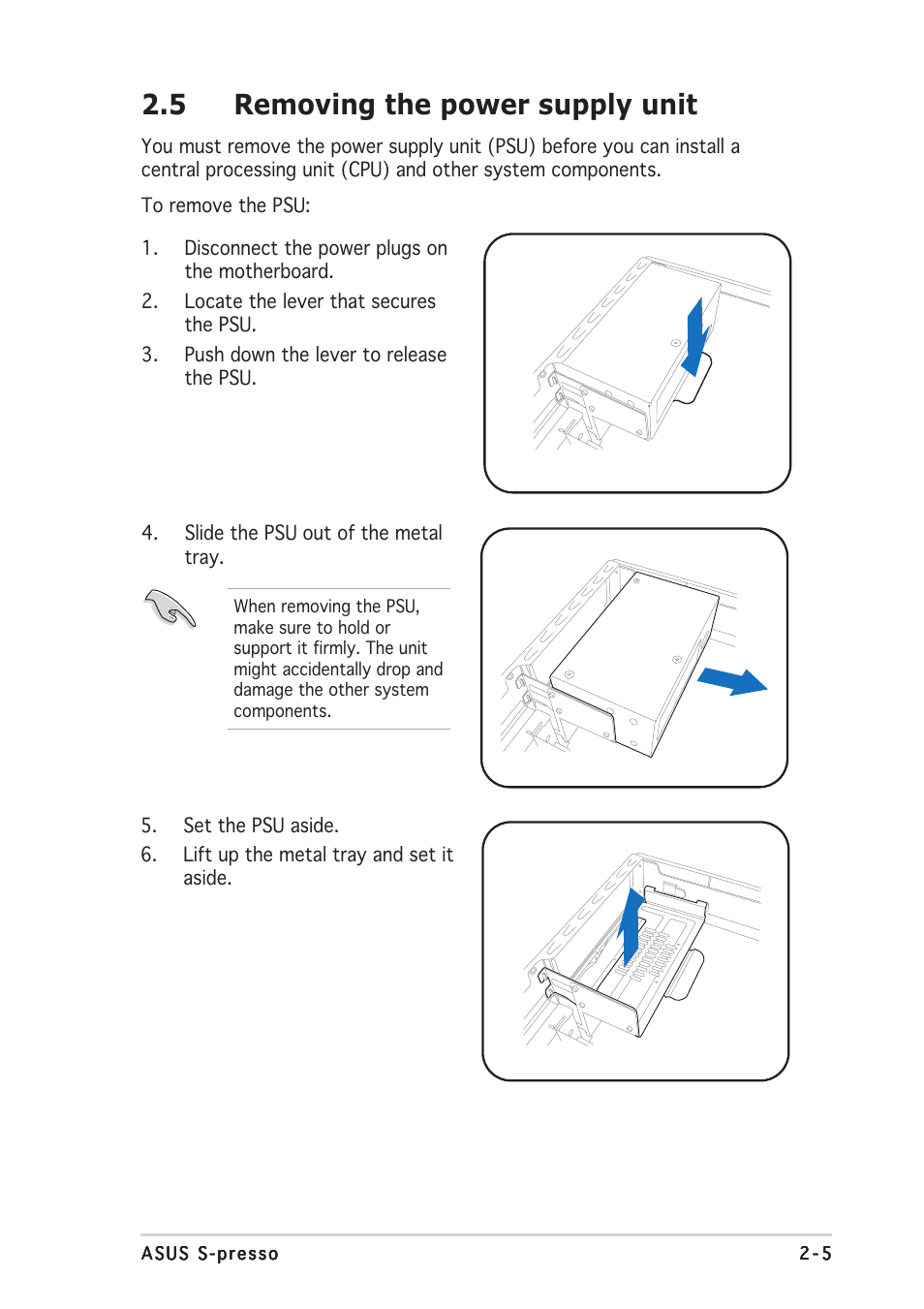 5 removing the power supply unit | Asus S-presso User Manual | Page 25 / 106