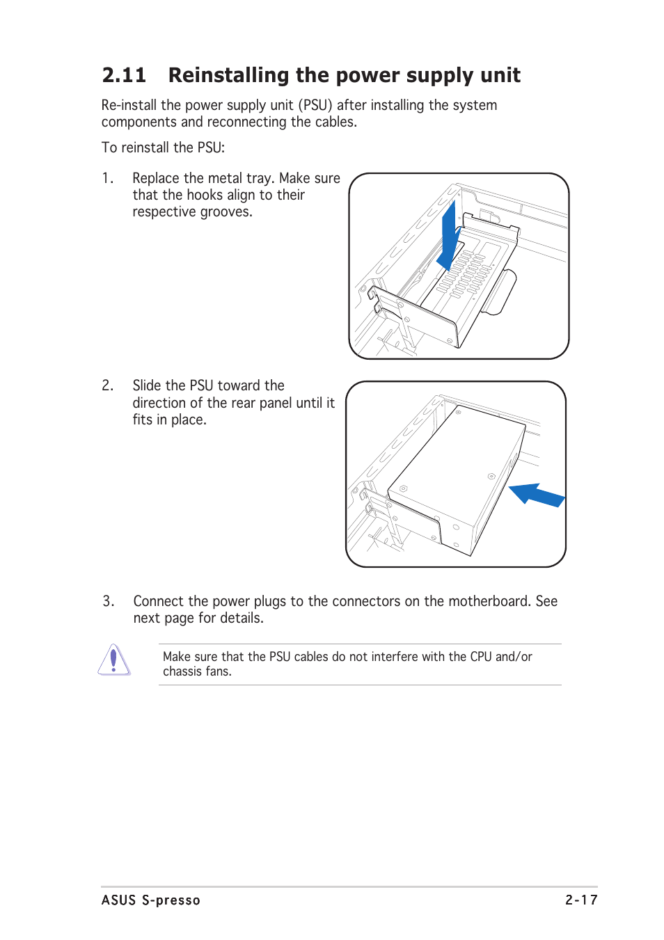 11 reinstalling the power supply unit | Asus S-presso User Manual | Page 37 / 106