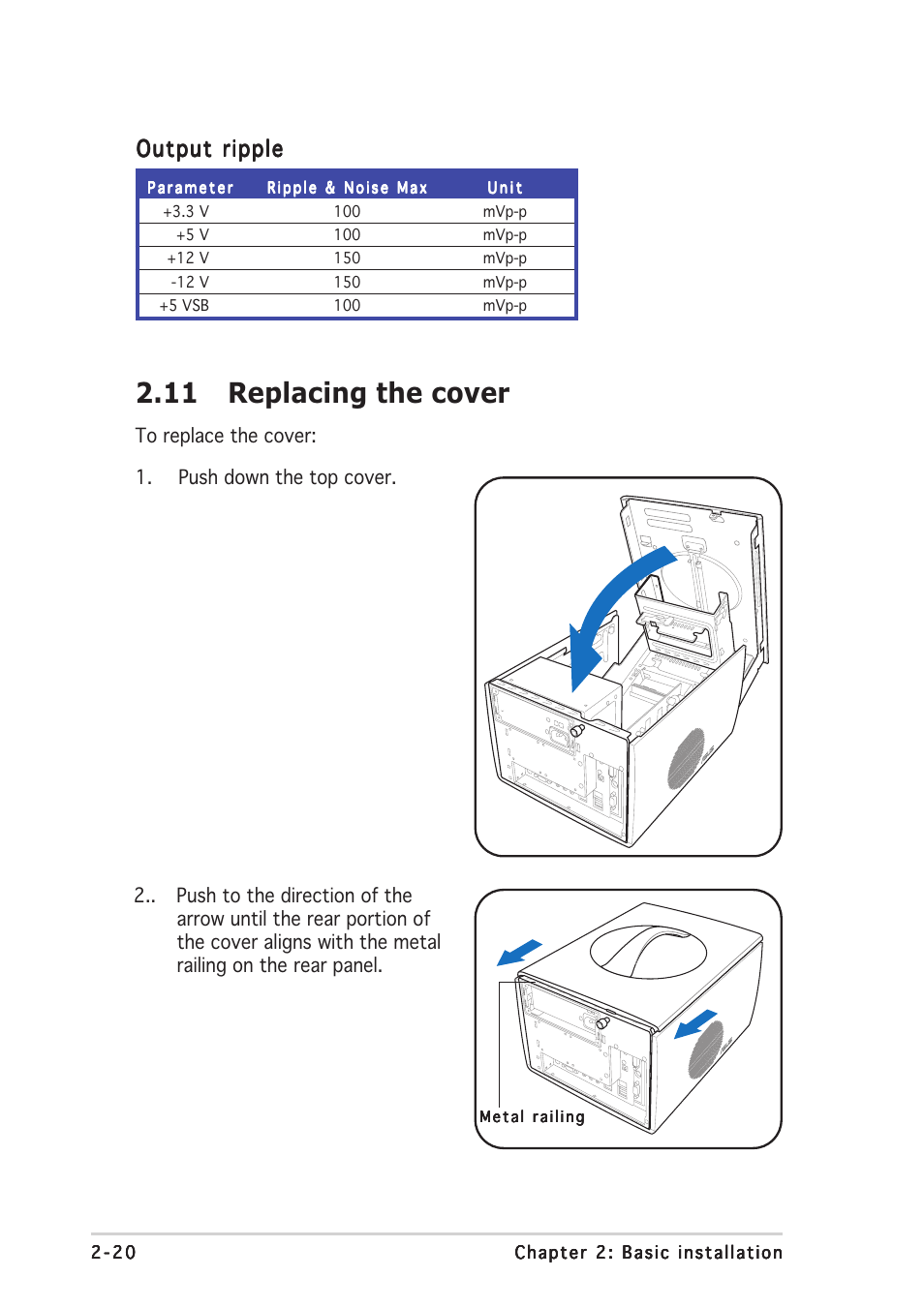 11 replacing the cover, Output ripple | Asus S-presso User Manual | Page 40 / 106