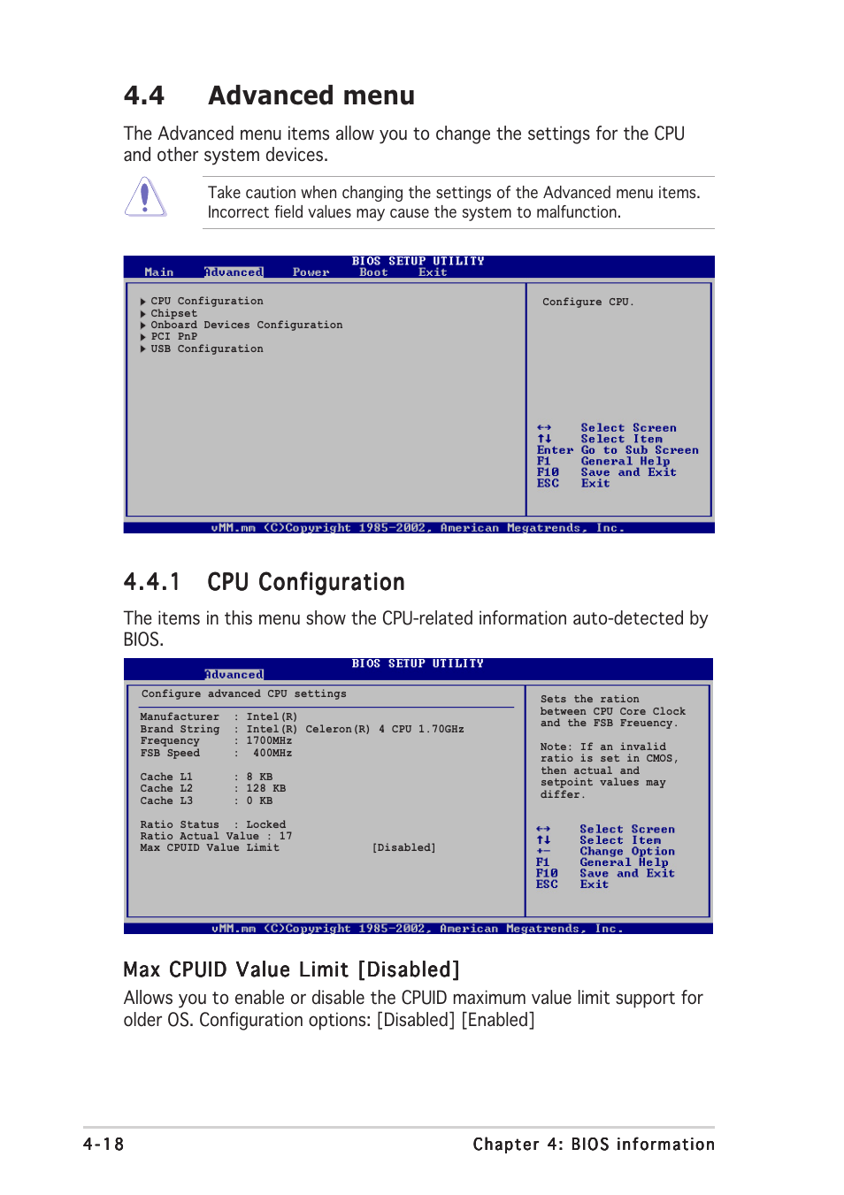 4 advanced menu | Asus S-presso User Manual | Page 72 / 106