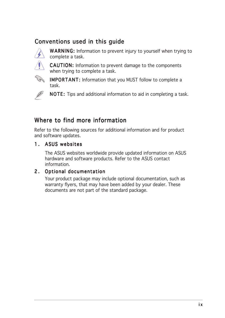 Conventions used in this guide, Where to find more information | Asus S-presso User Manual | Page 9 / 106