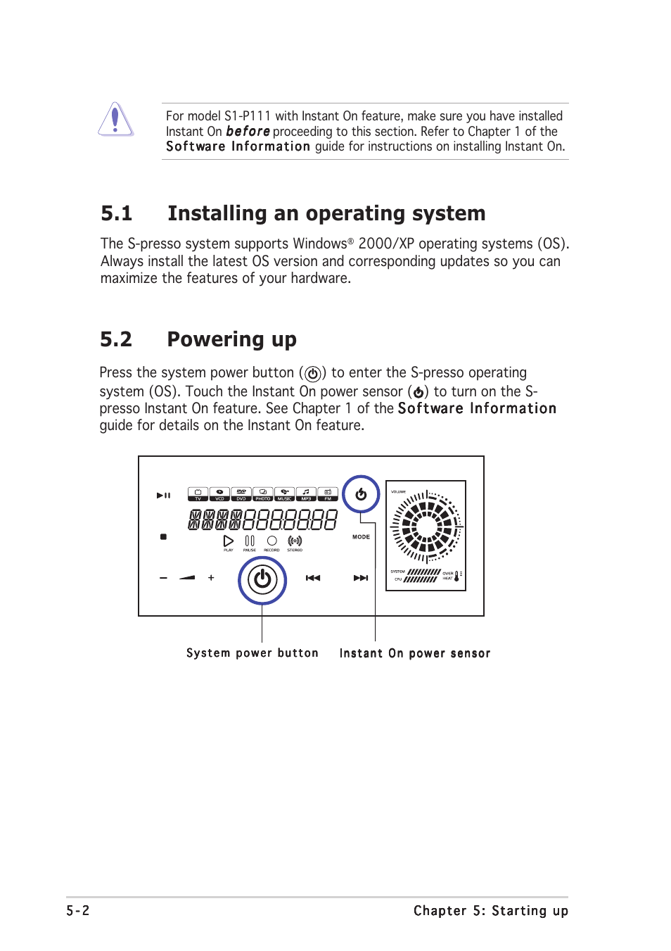 2 powering up, 1 installing an operating system | Asus S-presso User Manual | Page 92 / 106