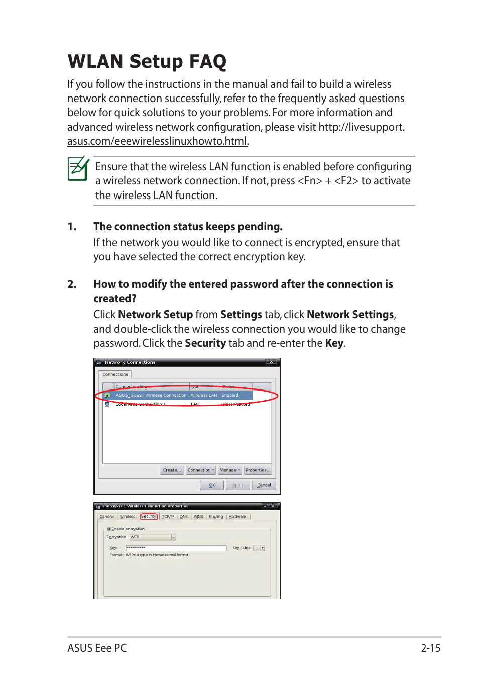 Wlan setup faq, Wlan setup faq -15 | Asus Eee PC 1101HA User Manual | Page 35 / 82