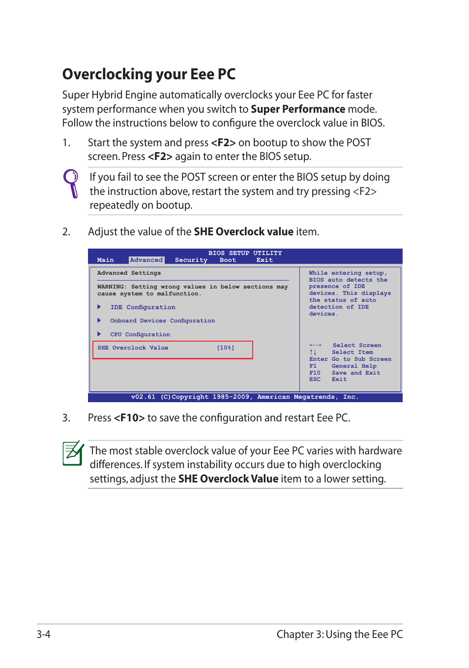 Overclocking your eee pc, Overclocking your eee pc -4, Chapter 3: using the eee pc 3-4 | Asus Eee PC 1101HA User Manual | Page 40 / 82