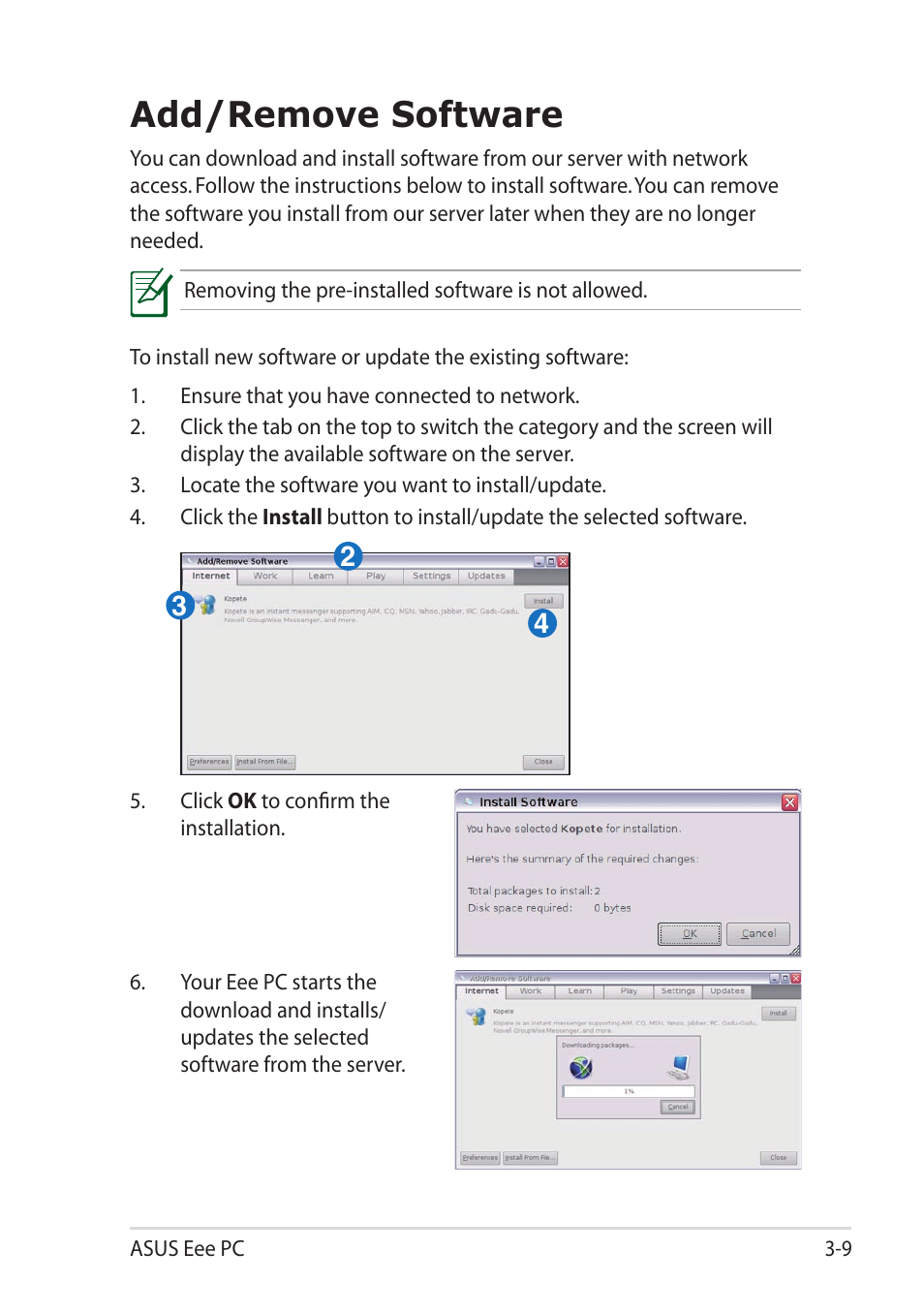 Add/remove software, Add/remove software -9 | Asus Eee PC 1101HA User Manual | Page 45 / 82