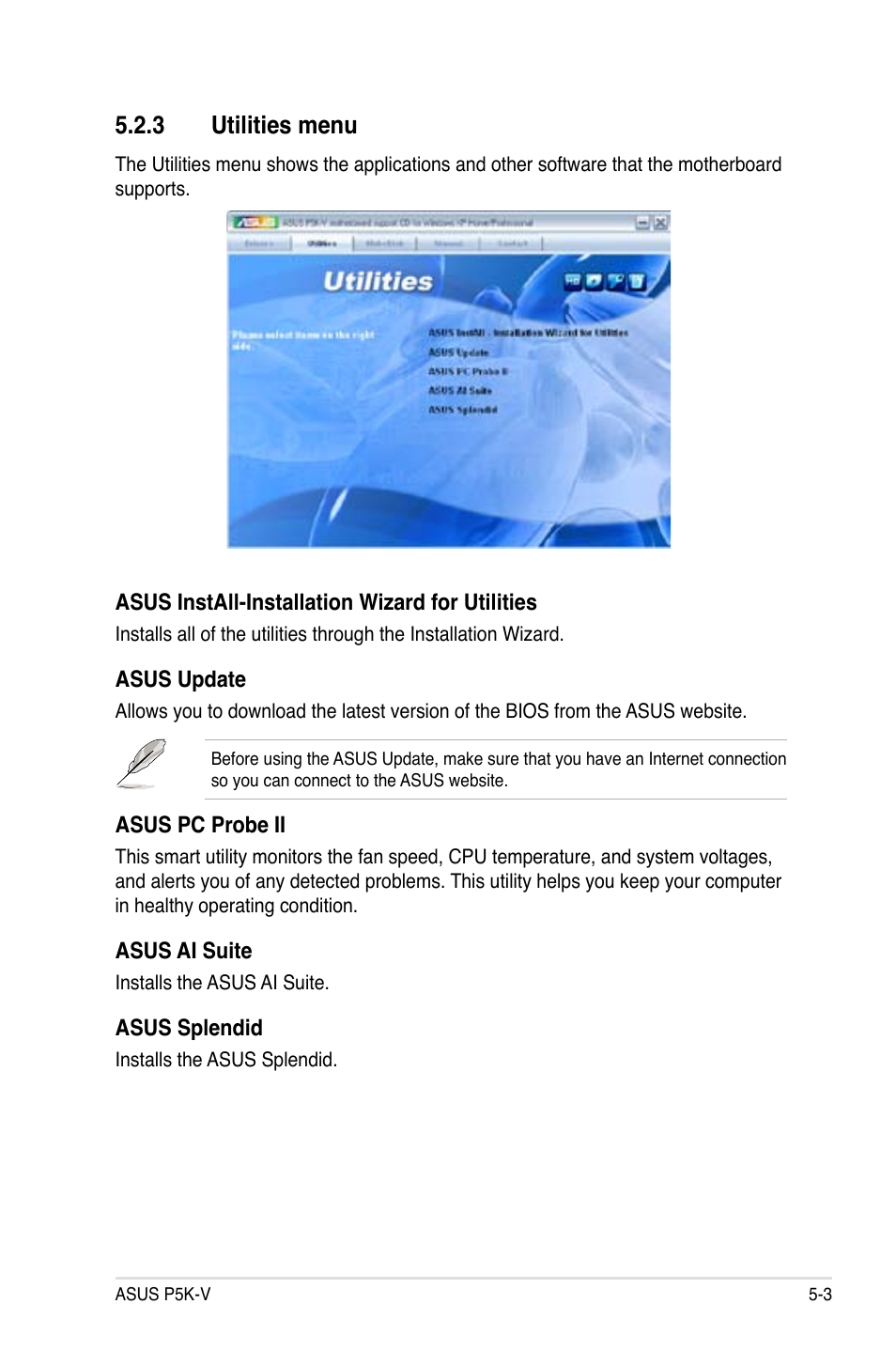 3 utilities menu | Asus P5K-V User Manual | Page 109 / 150