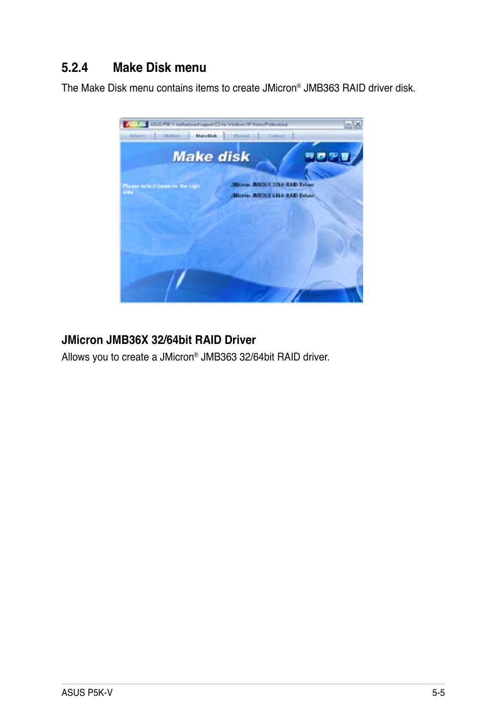 4 make disk menu | Asus P5K-V User Manual | Page 111 / 150