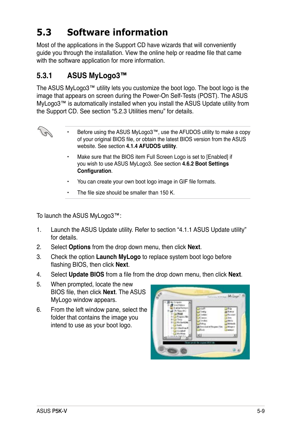 3 software information, 1 asus mylogo3 | Asus P5K-V User Manual | Page 115 / 150