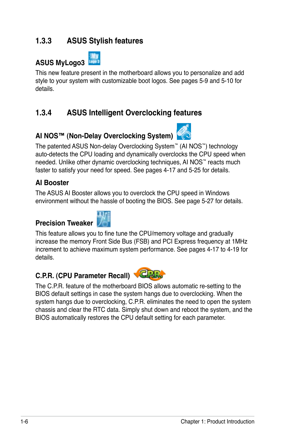 3 asus stylish features, 4 asus intelligent overclocking features | Asus P5K-V User Manual | Page 22 / 150