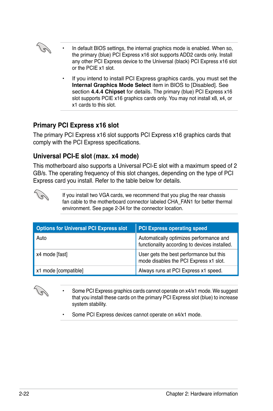 Primary pci express x16 slot, Universal pci-e slot (max. x4 mode) | Asus P5K-V User Manual | Page 46 / 150