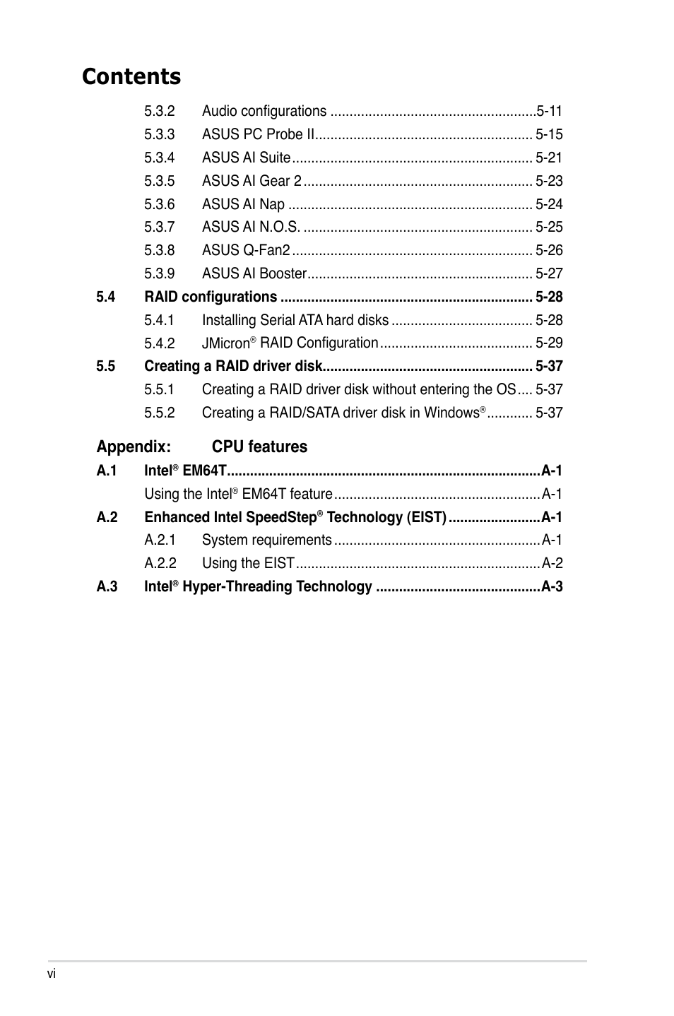 Asus P5K-V User Manual | Page 6 / 150