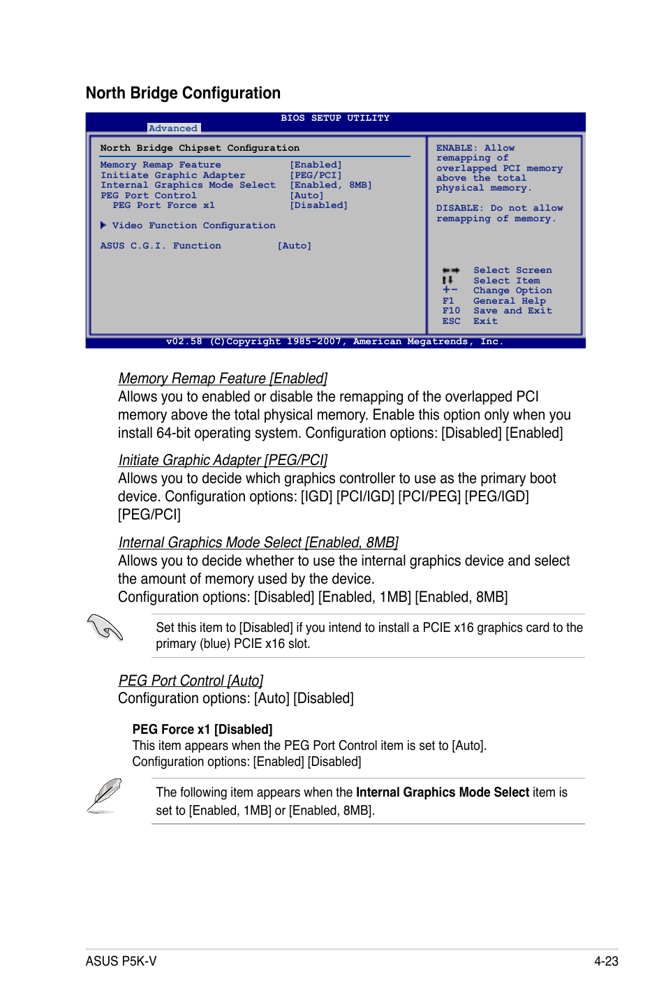 North bridge configuration | Asus P5K-V User Manual | Page 91 / 150