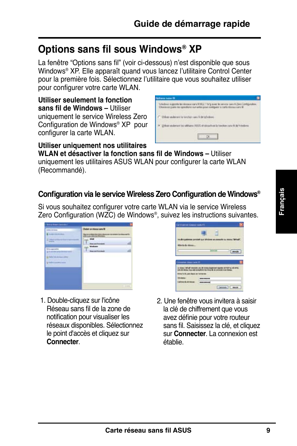 Options sans fil sous windows, Guide de démarrage rapide | Asus WL-160N User Manual | Page 11 / 85