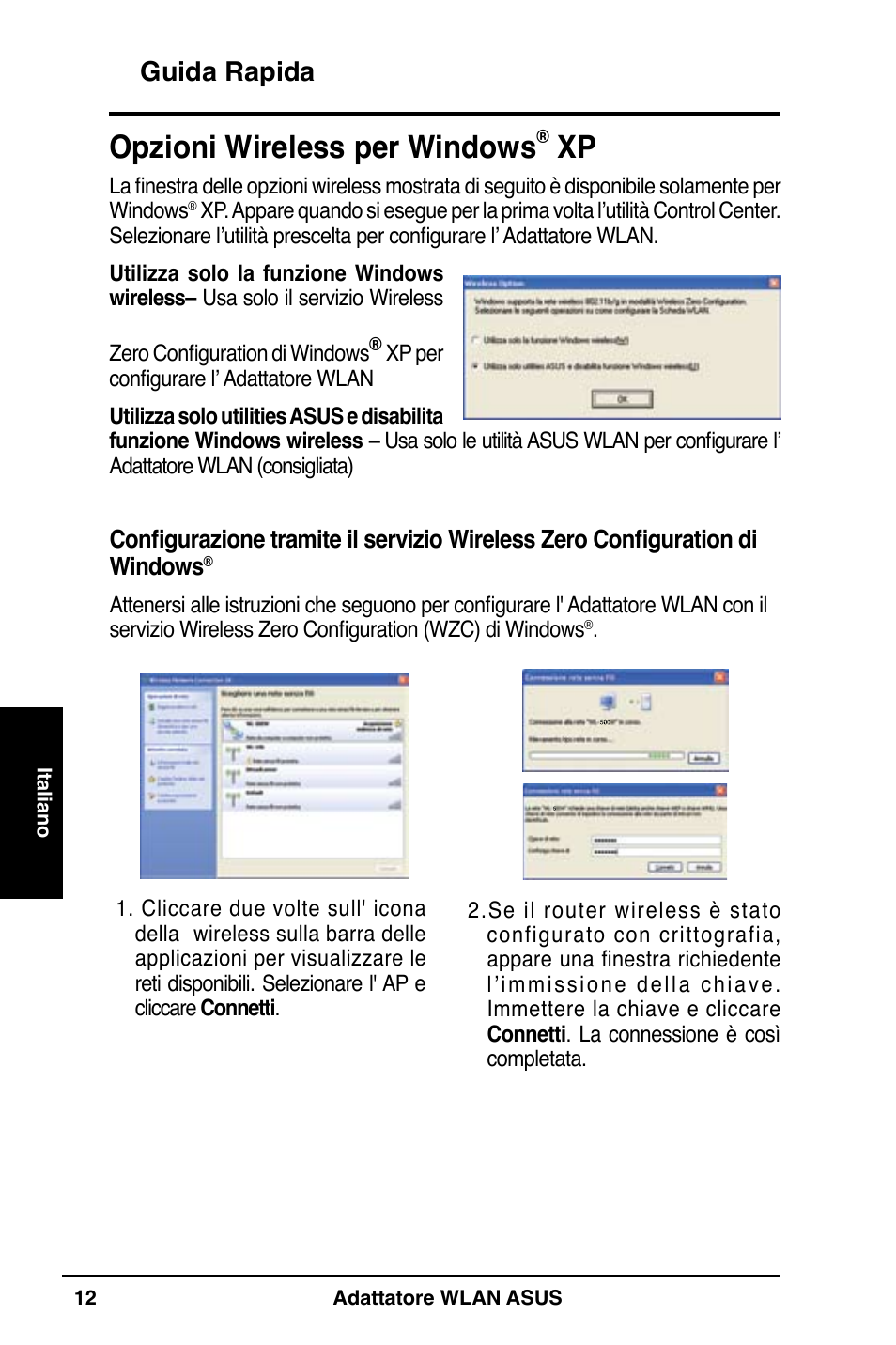 Opzioni wireless per windows, Guida rapida | Asus WL-160N User Manual | Page 14 / 85