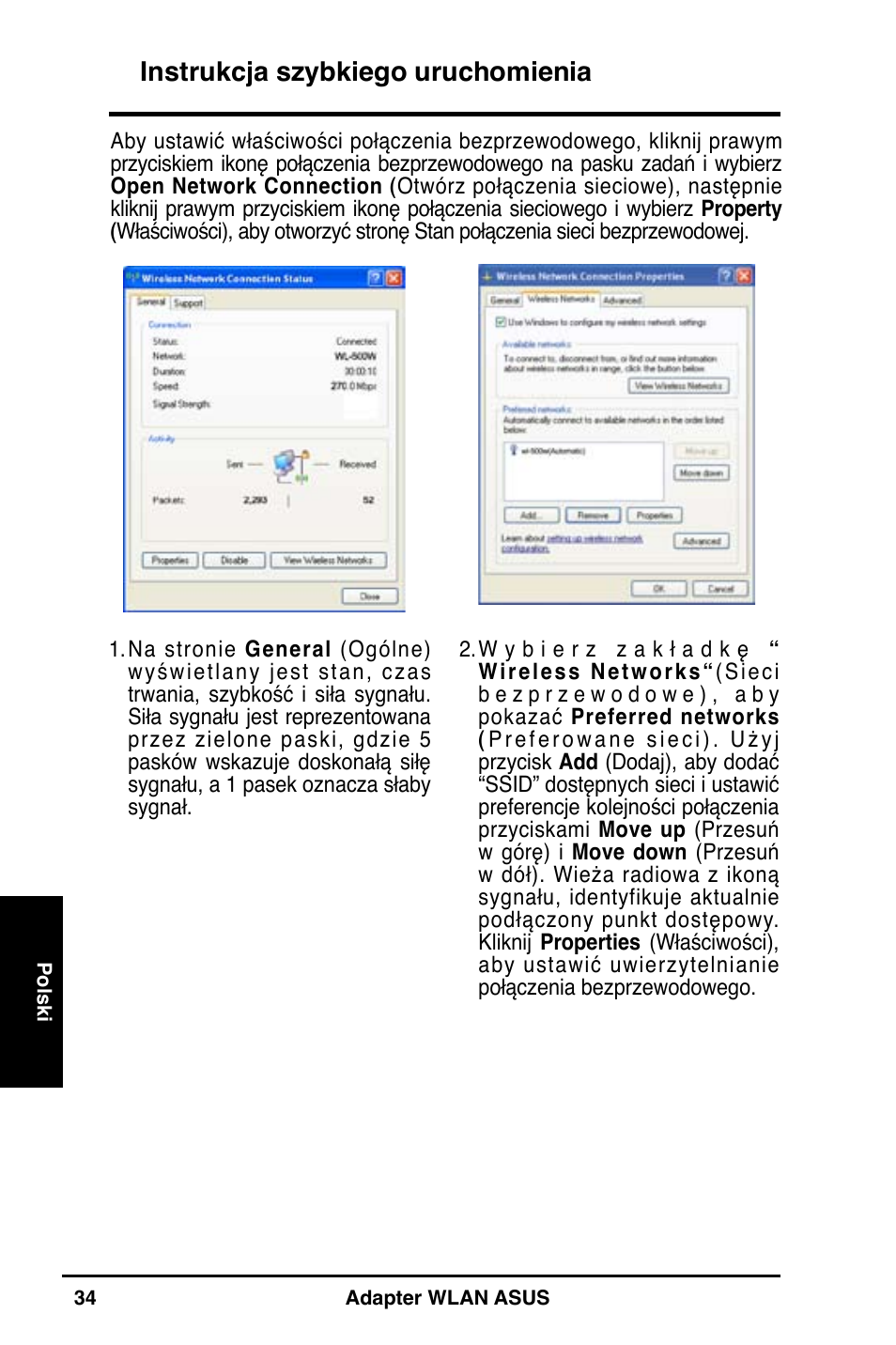 Instrukcja szybkiego uruchomienia | Asus WL-160N User Manual | Page 36 / 85