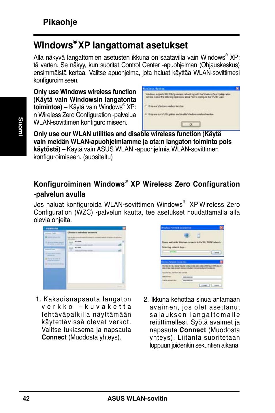 Windows, Xp langattomat asetukset, Pikaohje | Asus WL-160N User Manual | Page 44 / 85