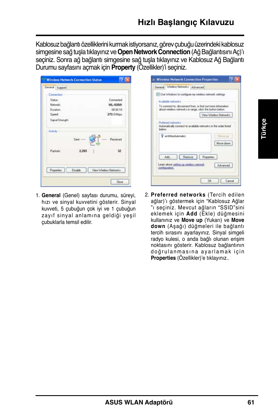 Hızlı başlangıç kılavuzu | Asus WL-160N User Manual | Page 63 / 85