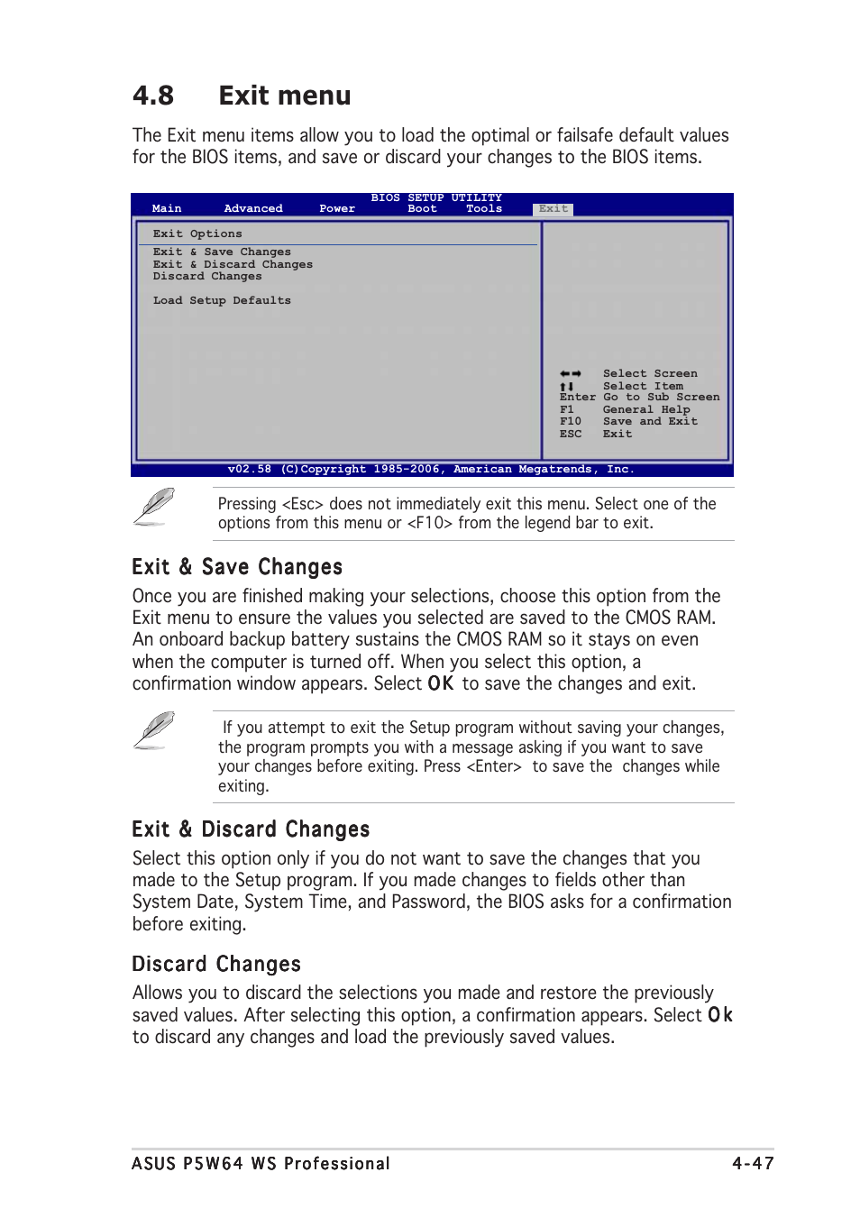 8 exit menu | Asus P5W64 WS Professional User Manual | Page 121 / 164