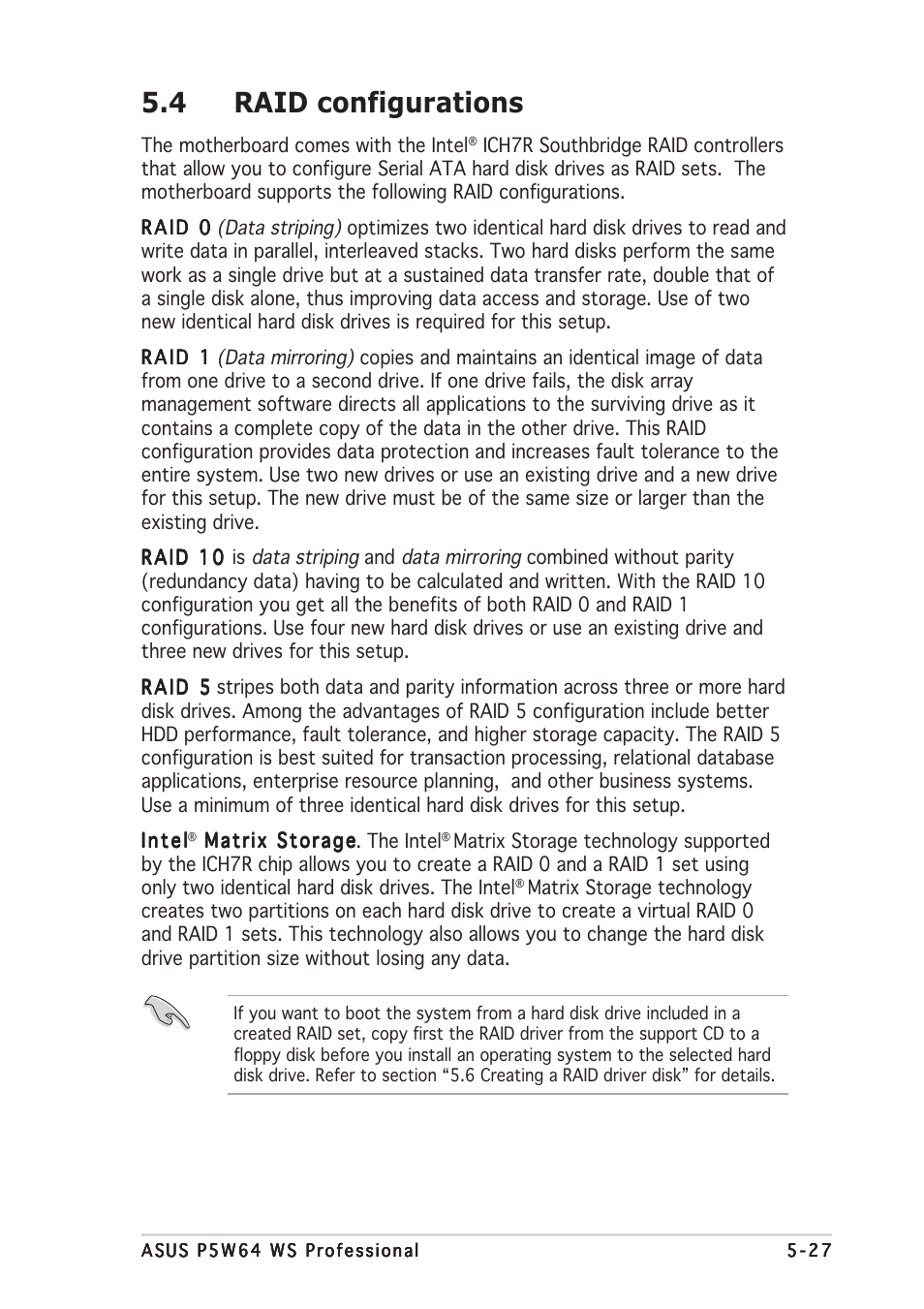 4 raid configurations | Asus P5W64 WS Professional User Manual | Page 133 / 164